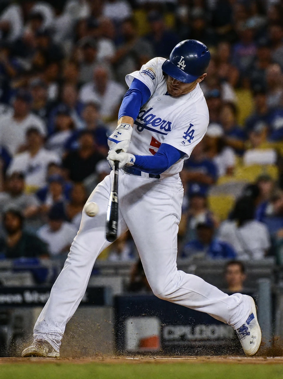 A high-energy sports photography template featuring a baseball player mid-swing, with motion blur, flying dust, and a dramatic stadium background.
